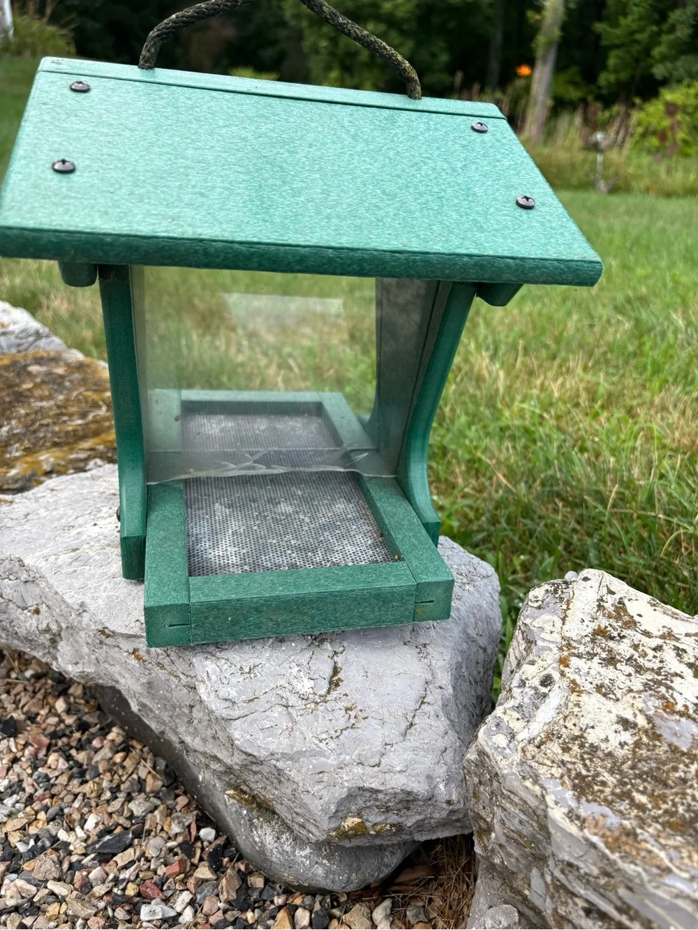 The Milk Bottle Vintage Bird Magnet Green Bird Feeder made from recycled bottles